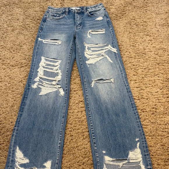 Flying Monkey Jeans High Rise Distressed Flare Light Wash Torn Women's 28 - Picture 1 of 10